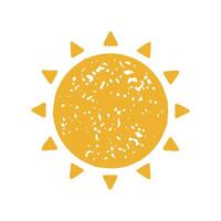 Cute big yellow decorative round sun with triangle beams hand drawn minimalist design grunge texture vector