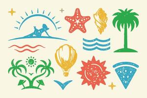 Summer symbols and objects set illustration. Island with double palm tree vector