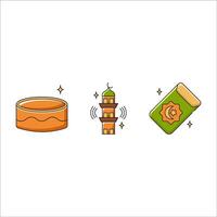 Ramadan Icon Set Style Line Color Objects Cap Hat, mosquet and Envelope. vector