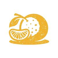 Hand drawn fresh whole and lobule ripe orange with twig leaf yellow minimalist design grunge texture vector