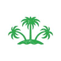 Wild empty tropical island with curved palm sea beach landscape decorative design grunge texture vector