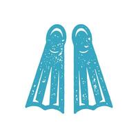 Blue monochrome simple flippers for diving and comfortable underwater floating grunge texture vector