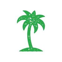 Curved natural palm tree with trunk and leaves green grunge texture decorative illustration vector