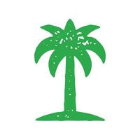 Cute minimalist green palm tree with lush foliage top and high trunk decorative grunge texture vector