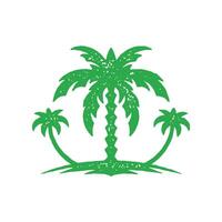 Uninhabited empty island with three palm trees landscape green grunge texture illustration vector