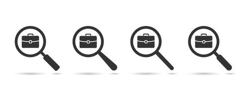 Magnifying glass with a briefcase icon. Search bag icon. vector