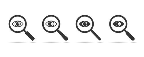 Magnifier with eye icon. Find icon. Investigate concept symbol vector