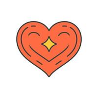 Cute funny smiling red heart shape with yellow nose glow star pop art groovy style cartoon vector