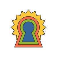 Abstract explosion angled rainbow lock key hole pop art groovy t shirt print cartoon vector