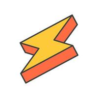 Yellow lightning flash thunderbolt natural explosion pop art groovy style isometric cartoon vector