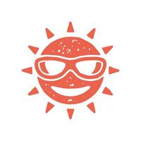 Smiling burning red sun sunglasses fashion summer decorative design logotype grunge texture vector