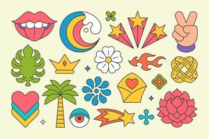 Collection multicolored pop art graphic elements summer contoured stickers design cartoon vector