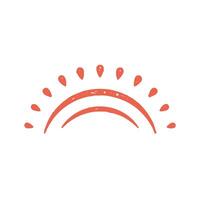 Simple childish red sun arch with dots abstract rays hand drawn grunge texture illustration vector