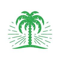 Minimalist hand drawn bright tropical palm tree shining decorative design green grunge texture vector