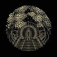Ancient Gate to Another Dimension in a Haunted Forest in Hand-Drawn Engraving and Pointillism Style vector