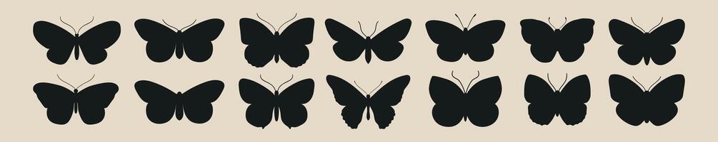 Large set of silhouettes of butterflies of different shapes vector