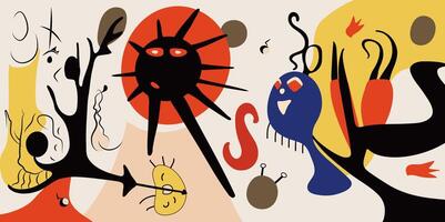 Surreal art illustration in Joan Miro style. Abstract Painting with Geometric Shapes. vector