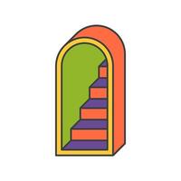 Abstract tunnel arch entrance with stairs multicolored pop art isometric cartoon vector
