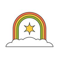 Abstract multicolored rainbow arch with shine star cloud mythic pop art groovy style cartoon vector