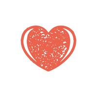 Red passion heart decorative shape symbol of love, tender, valentines hand drawn grunge texture vector