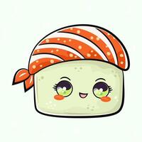 Cute funny Sushi. Hand drawn cartoon kawaii character illustration icon. Isolated on green background. Sushi character concept vector