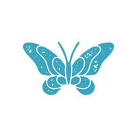 Monochrome blue ornamental butterfly with curved wings and mustache decorative design grunge texture vector