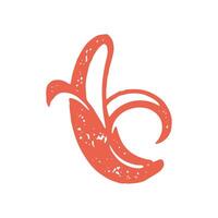 Fresh half peeled banana red grunge texture illustration. Tasty sweet fruit delicious vector