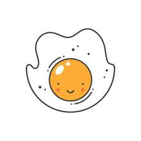 Smiling frying egg character funny face positive emotion pop art t shirt print cartoon vector