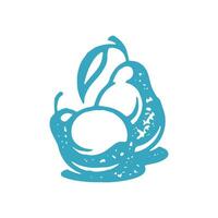 Two monochrome decorative pear with twig and leaf fresh vitamin seasonal fruits grunge texture vector