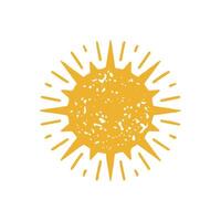 Amazing natural yellow hand drawn abstract sun with sharp thorn shining beams sparkle grunge texture vector