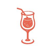 Refreshing summer juice cocktail in elegant goblet with straw red hand drawn grunge texture vector