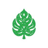 Hand drawn minimalist fern leaf greenery with ornament edges and stem green grunge texture vector