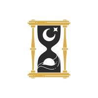 Sand clock with sun and moon crescent hand drawn silhouette illustration vector