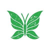 Minimalist green unusual butterfly ornamental wings and mustache decorative design grunge texture vector