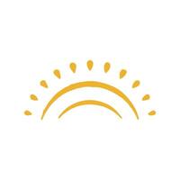 Abstract childish hand drawn sun with shine rays yellow arch shape decorative design grunge texture vector