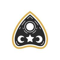 Ouija board pointer withcraft silhouette linear illustration vector