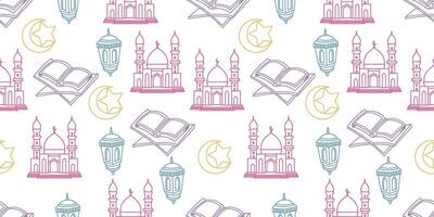 Seamless pattern neon design flat Illustration with cute Muslim elements on the Islamic New Year illustration theme. It can be used for wrapping paper, gift wrapping, textiles, etc., etc vector