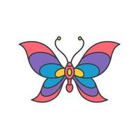 Abstract multicolored summer rainbow striped butterfly open wings and antennae pop art groovy vector