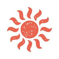 Red burning decorative sun with fire curved beams circle design grunge texture illustration vector