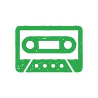 Monochrome simple hand drawn logo green audio cassette with magnetic tape for listening vector