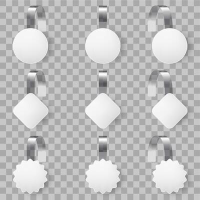 Supermarket wobblers. Advertising sale wobbler tags, round and square supermarket labels. Sale discount shelf wobblers illustration set