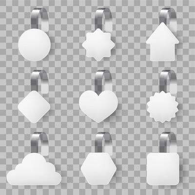 Advertising wobblers. Sale promotion white wobbler, market advertising round and square labels illustration set. Store shelf wobblers