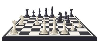 Chess board. Logical, intellectual game chessboard, chess game black and white pieces. Chess tournament board game illustration set vector