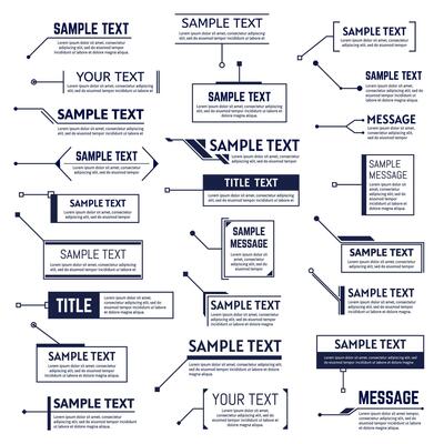 Callouts titles. Digital callout bar labels, description or information boxes, callout speech bubbles. Informational callout labels illustration set