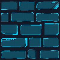 Hud frames. Digital futuristic hud interface panels, hologram high tech screen, modern interface window illustration set. Futuristic hologram frames vector