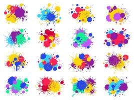 Color paint splashes. Abstract bright ink blots and splashes, painted liquid drops and splatters. Colorful ink drop traces illustration set vector