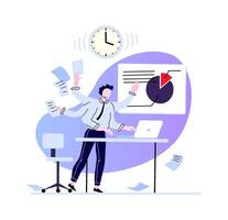 Businessman multitasking at workplace. Busy and overload man vector