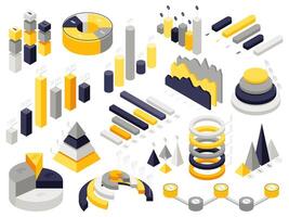 Isometric infographic charts. Infographic 3d business elements, isometric presentation diagram charts. Data statistics diagrams illustration set vector