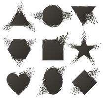 Explosion frames. Abstract destruction shapes, shattered texture texture banners. Broken exploded geometric figures illustration set vector