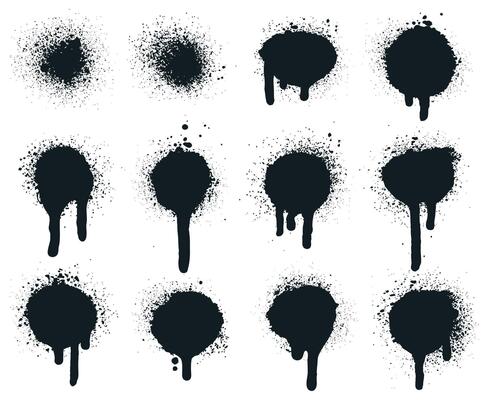 Spray paint dots. Splatter painted drips, grunge art circle texture, graffiti dirty sprayed paints. Abstract paint texture illustration set